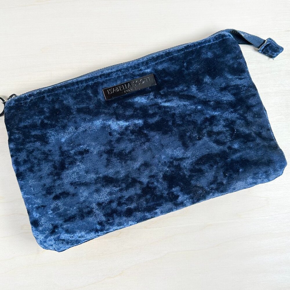 Isabella Scott Dark Blue Velvet Clutch Cosmetic Bag 5 Pockets! Make-up Navy